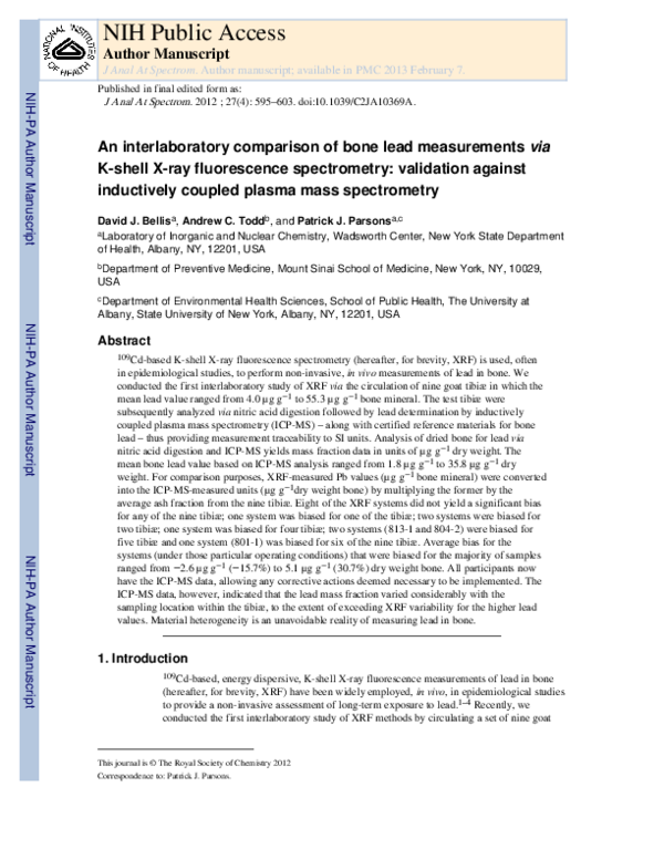 (PDF) An interlaboratory comparison of bone lead measurements via K