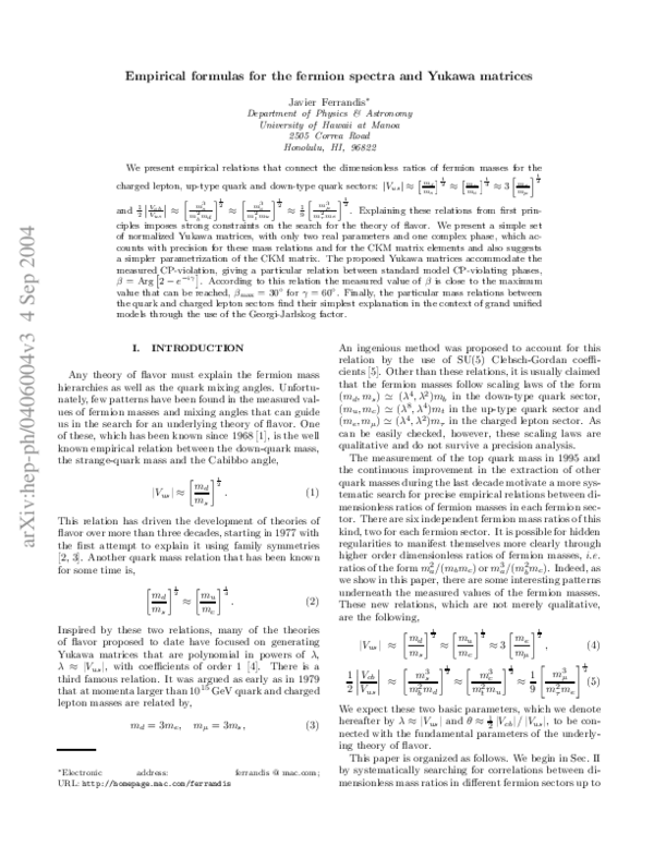 (PDF) Empirical formulas for the fermion spectra and Yukawa matrices