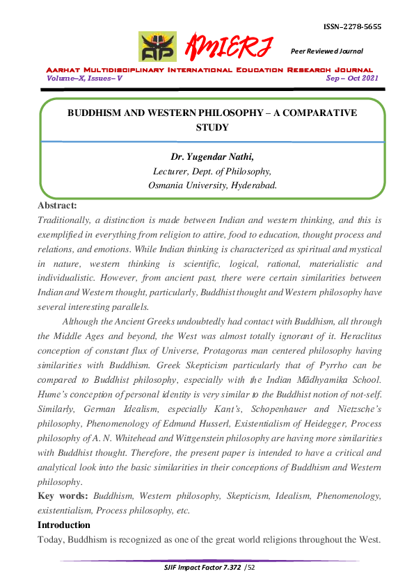 (PDF) Buddhism and Western Philosophy – a Comparative Study