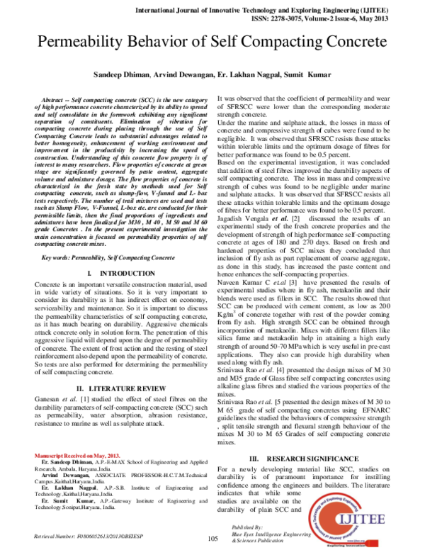 (PDF) Permeability Behavior of Self Compacting Concrete
