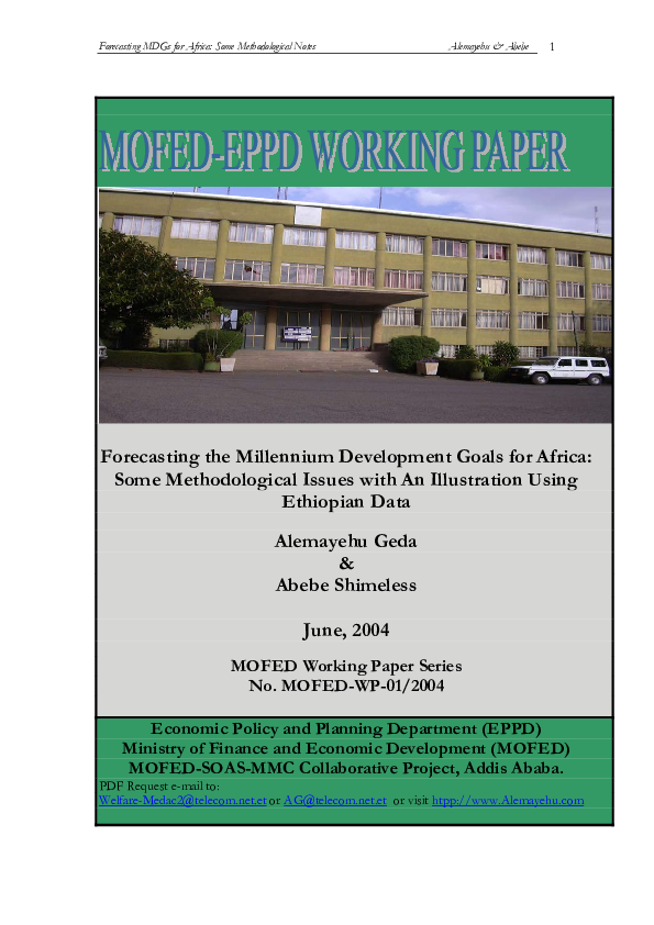 (PDF) Forecasting the Millennium Development Goals for Africa Some