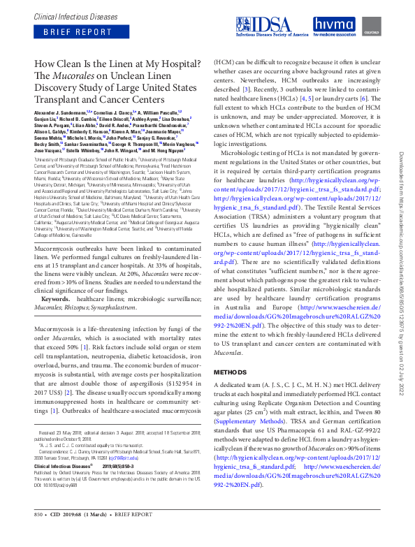 (PDF) How Clean Is the Linen at My Hospital? The Mucorales on Unclean ...
