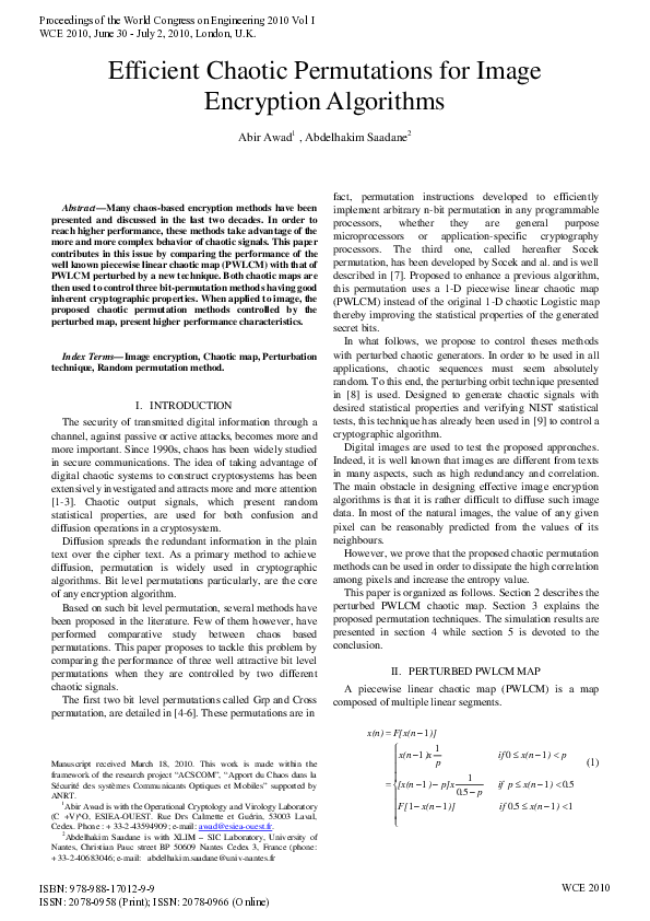 (PDF) Efficient Chaotic Permutations for Image Encryption Algorithms