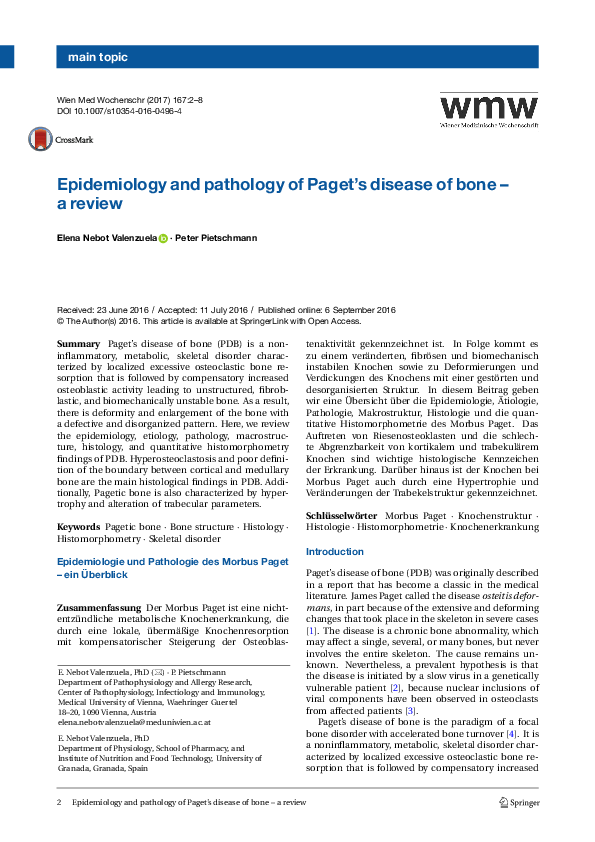 (PDF) Epidemiology and pathology of Paget’s disease of bone – a review