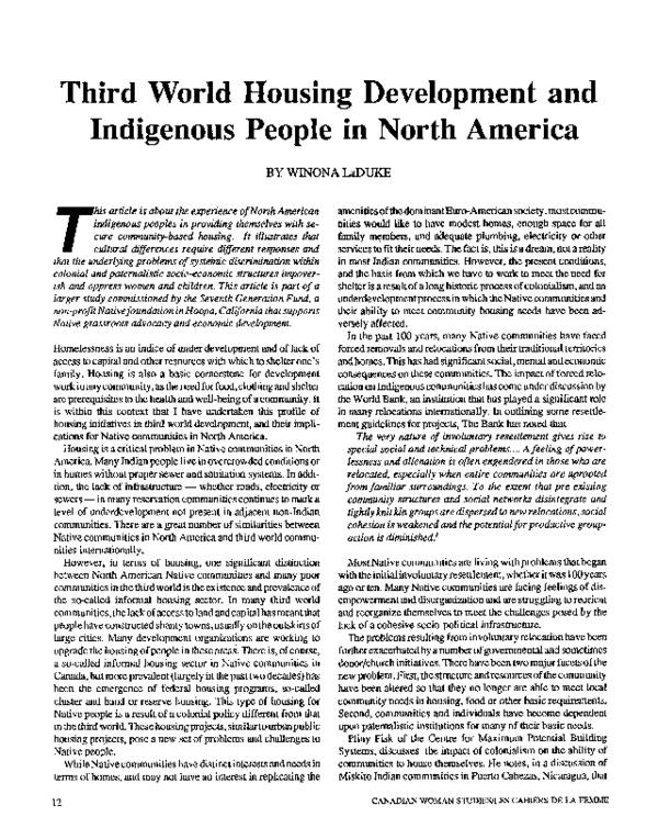 (PDF) Third World Housing Development and Indigenous People in North