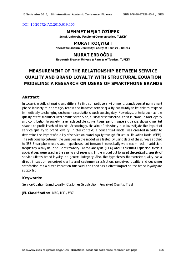 (PDF) Measurement of the Relationship Between Service Quality and Brand ...