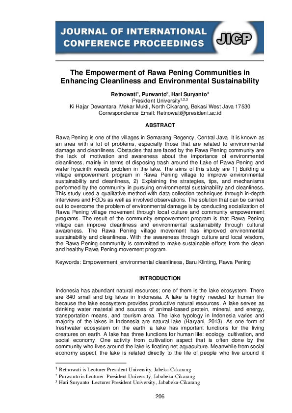 (PDF) The Empowerment of Rawa Pening Communities in Enhancing ...