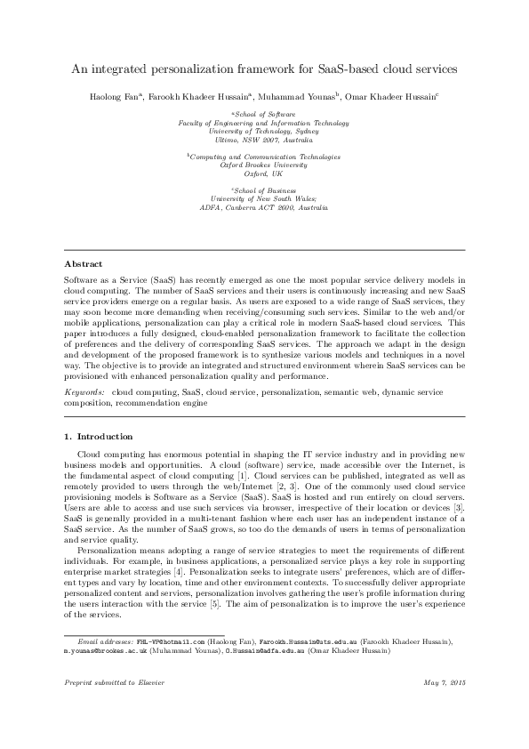 (PDF) An integrated personalization framework for SaaS-based cloud services