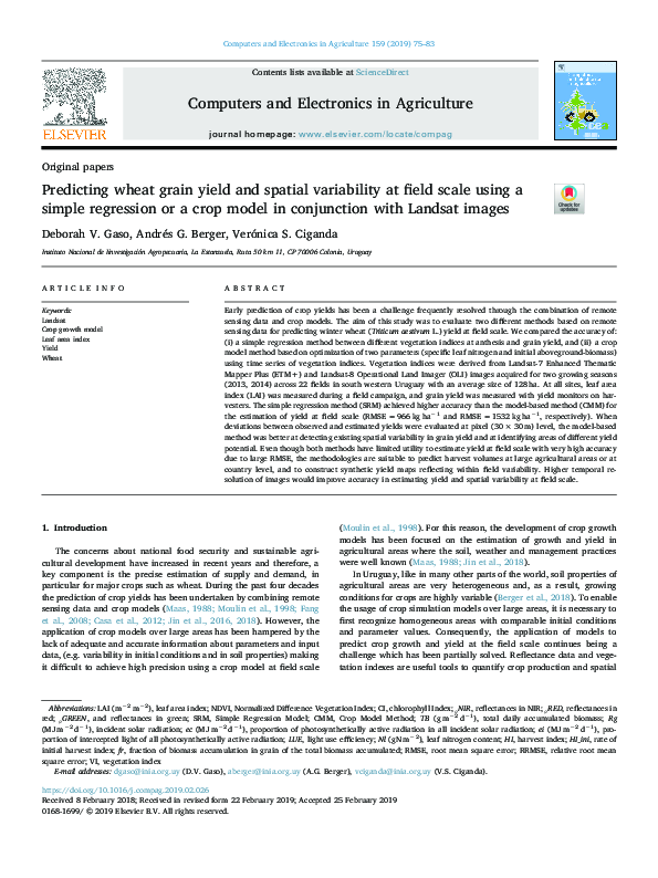 (PDF) Predicting wheat grain yield and spatial variability at field ...