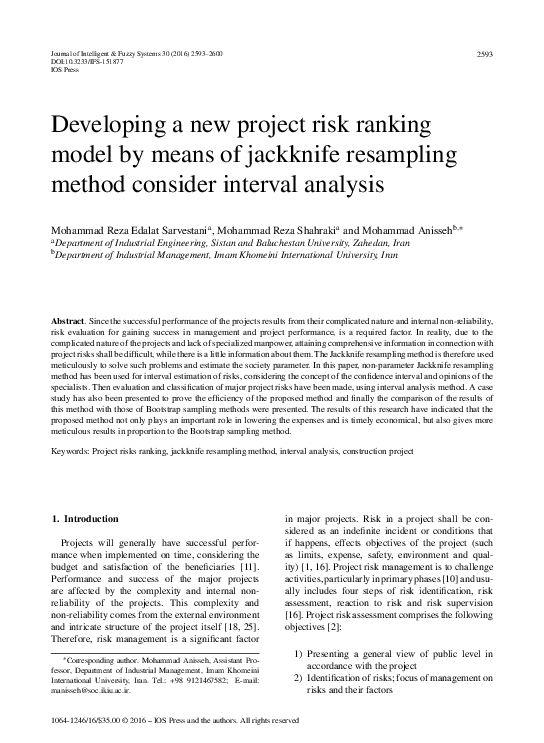 (PDF) Developing a new project risk ranking model by means of jackknife ...