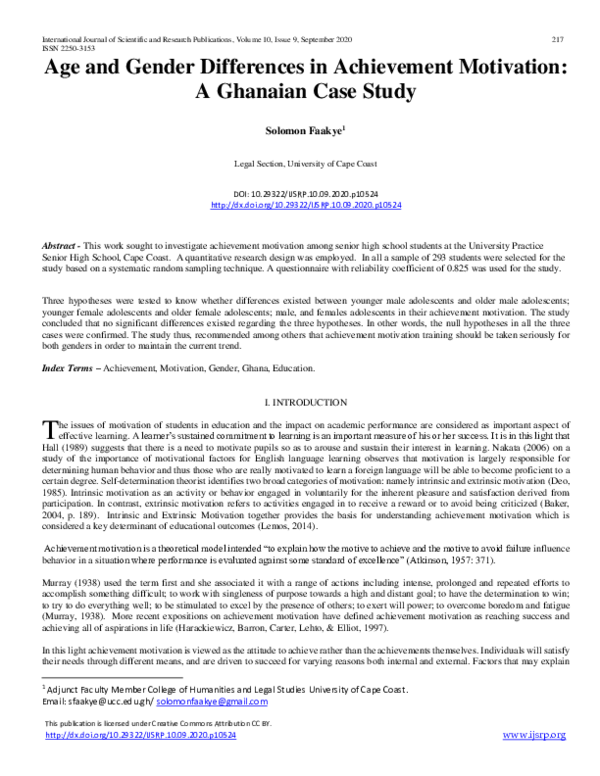 (PDF) Age and Gender Differences in Achievement Motivation: A Ghanaian ...