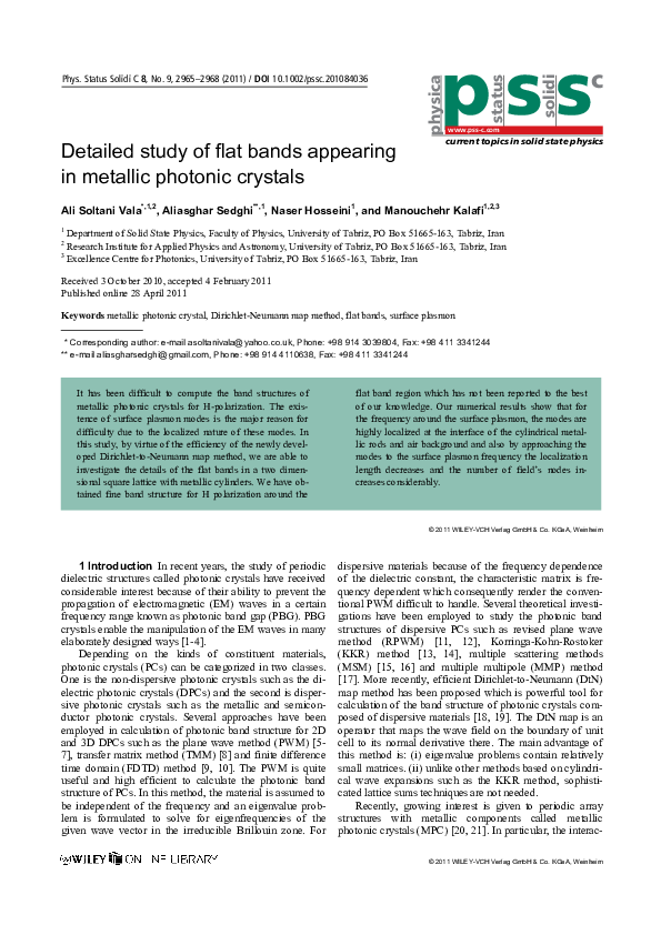 (PDF) Detailed study of flat bands appearing in metallic photonic ...