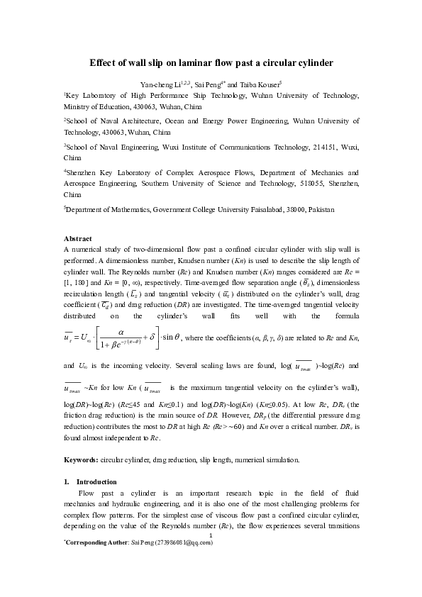 (PDF) Effect of wall slip on laminar flow past a circular cylinder