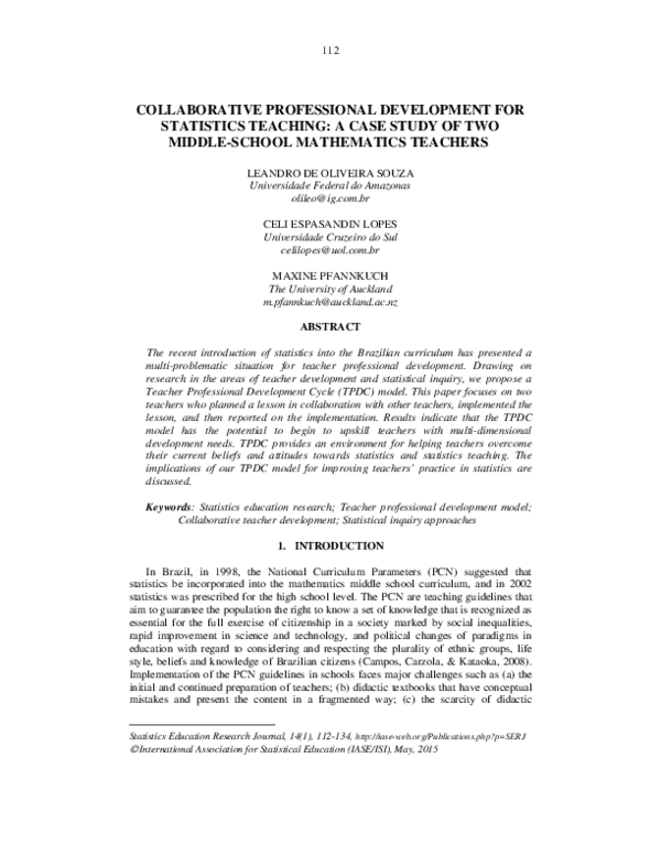 (PDF) Collaborative Professional Development for Statistics Teaching: A ...