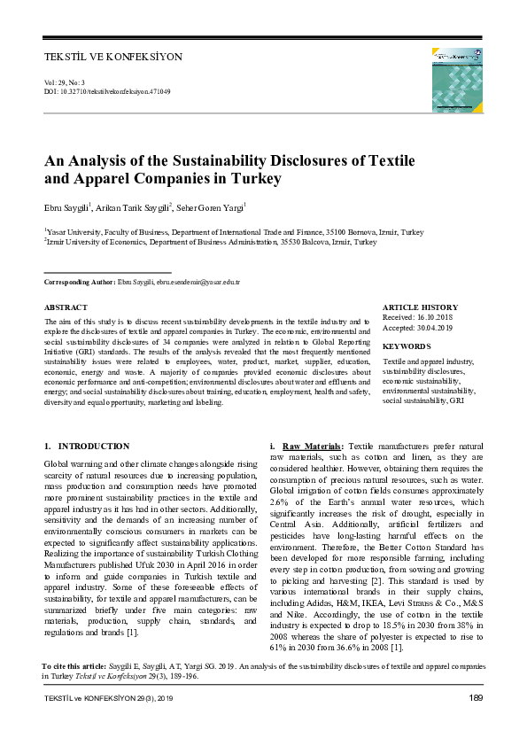 (PDF) Sustainability in Textile and Apparel Industries