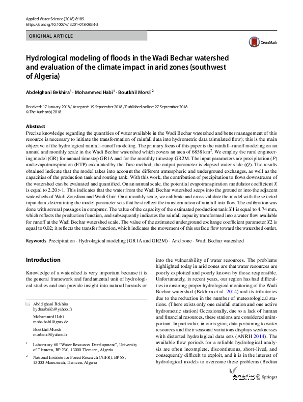 (PDF) Hydrological modeling of floods in the Wadi Bechar watershed and ...