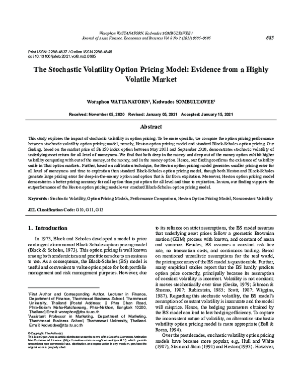 (PDF) The Stochastic Volatility Option Pricing Model: Evidence from a ...