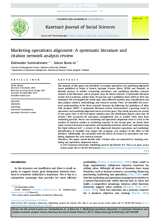 (PDF) Marketing operations alignment A systematic literature and
