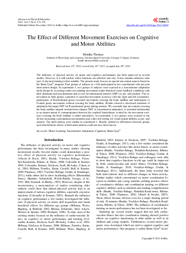 (PDF) The Effect of Different Movement Exercises on Cognitive and Motor ...