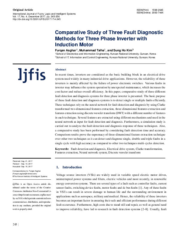 (PDF) Comparative Study of Three Fault Diagnostic Methods for Three ...