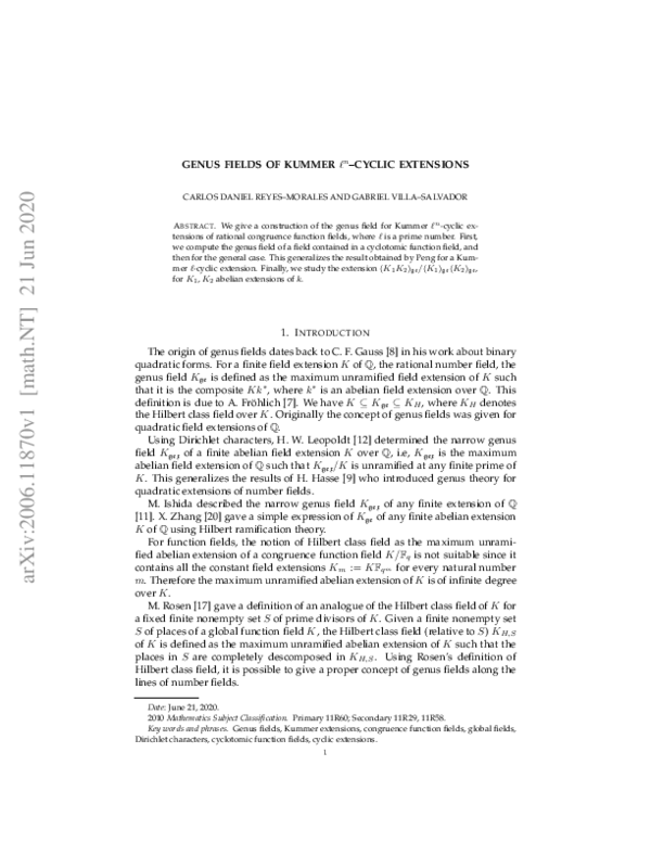 (PDF) Genus fields of Kummer $\ell^n$-cyclic extensions