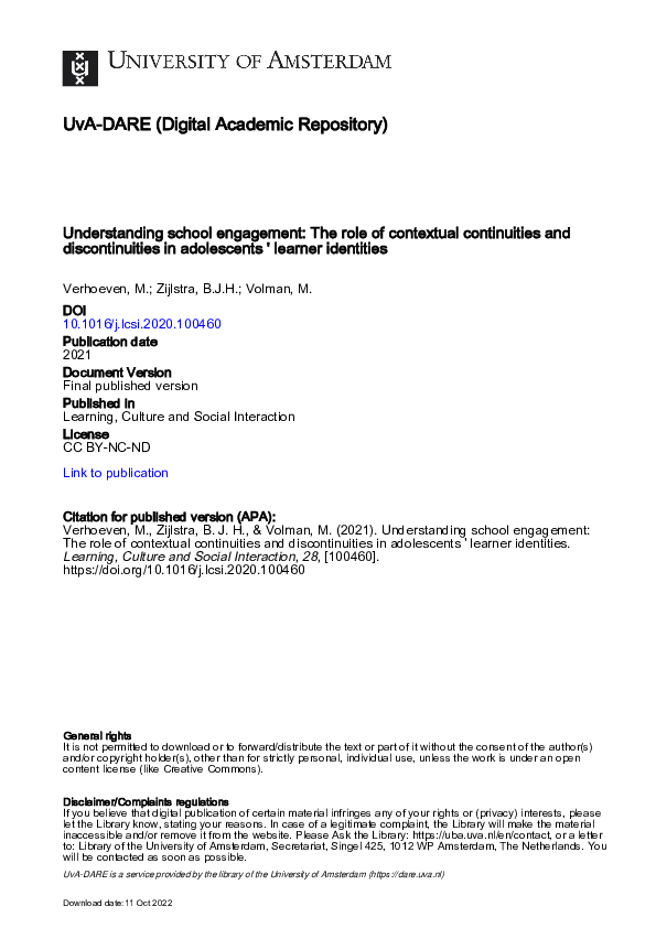 (PDF) Understanding school engagement: The role of contextual ...