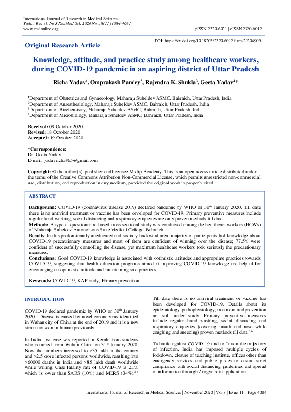 (PDF) Knowledge, attitude, and practice study among healthcare workers ...