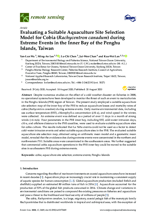 (PDF) Evaluating a Suitable Aquaculture Site Selection Model for Cobia ...