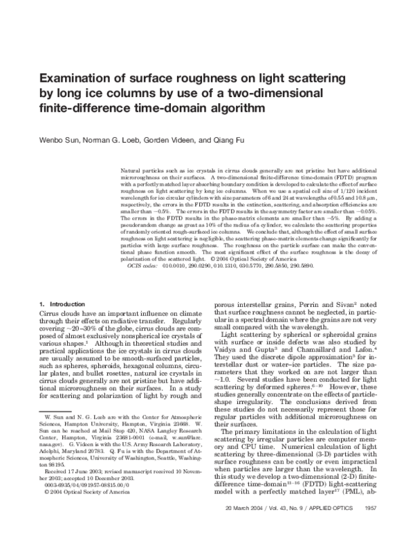 (PDF) Examination of surface roughness on light scattering by long ice ...