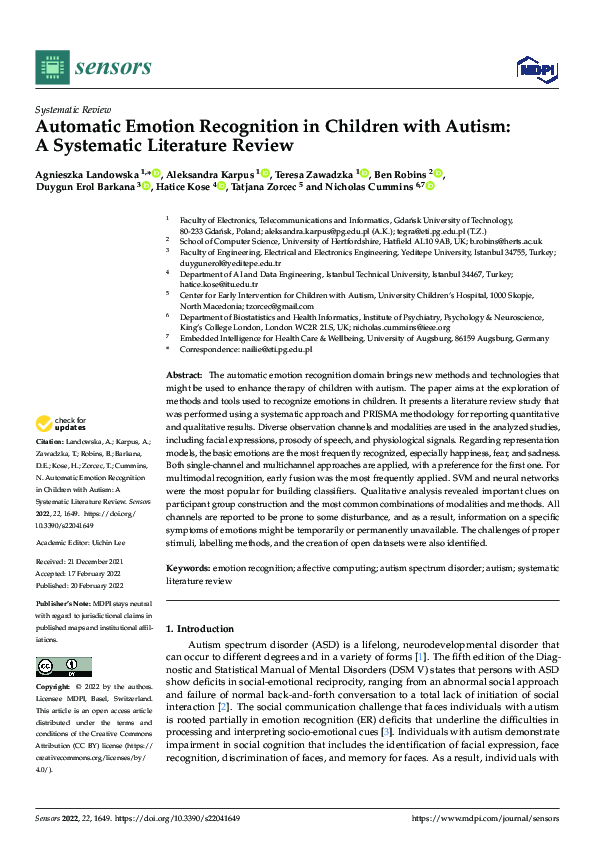 (PDF) Automatic Emotion Recognition in Children with Autism: A ...