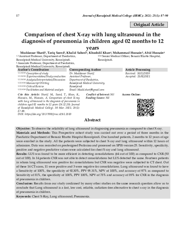 (PDF) Comparison of chest X-ray with lung ultrasound in the diagnosis ...