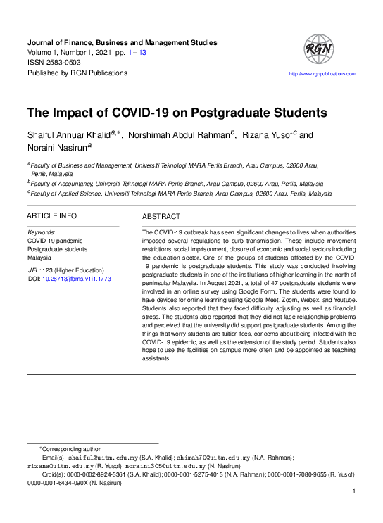 (PDF) The Impact of COVID-19 on Postgraduate Students