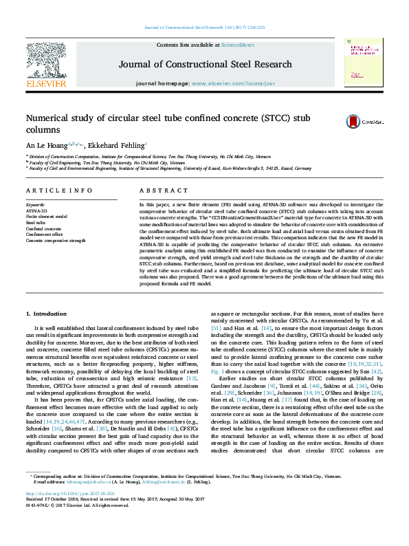 (PDF) Numerical study of circular steel tube confined concrete (STCC ...