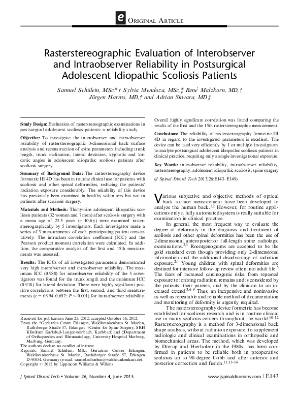 (PDF) Rasterstereographic Evaluation of Interobserver and Intraobserver ...