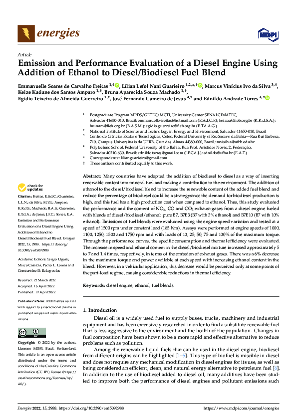 (PDF) Emission and Performance Evaluation of a Diesel Engine Using ...