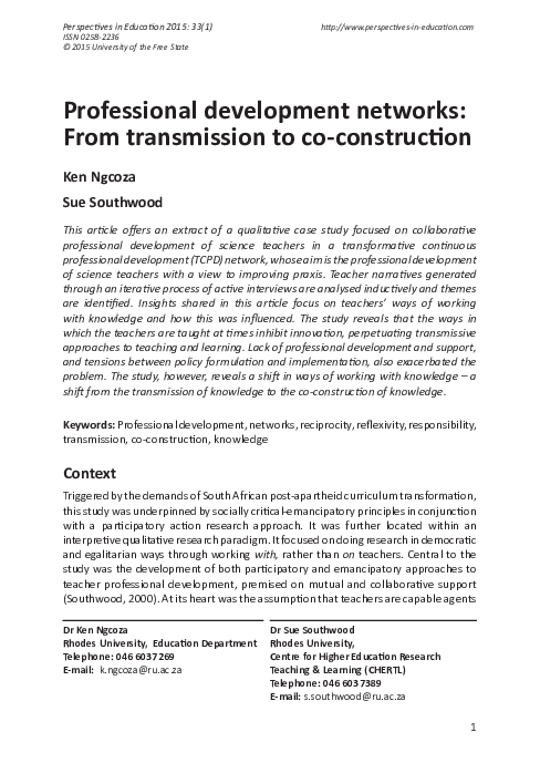 (PDF) Professional Development Networks: From Transmission to Co ...