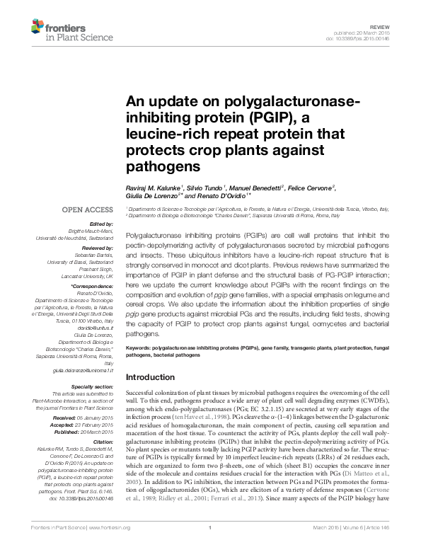 (PDF) An update on polygalacturonase-inhibiting protein (PGIP), a ...