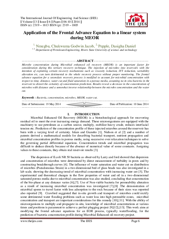(PDF) Application of the Frontal Advance Equation to a linear system
