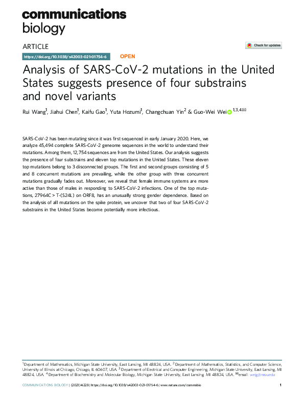 (PDF) Analysis of SARS-CoV-2 mutations in the United States suggests ...