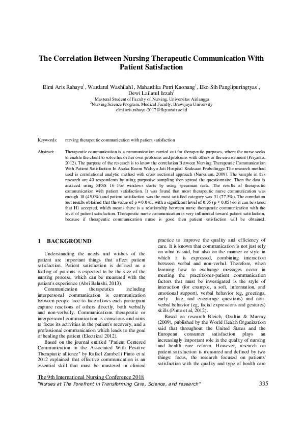 (PDF) The Correlation Between Nursing Therapeutic Communication With ...