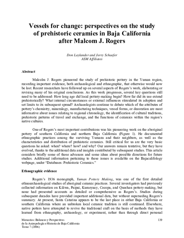 (PDF) Vessels for change: perspectives on the study of prehistoric ...