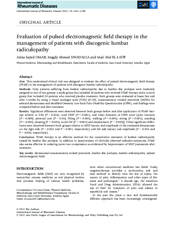 (PDF) Evaluation of pulsed electromagnetic field therapy in the ...