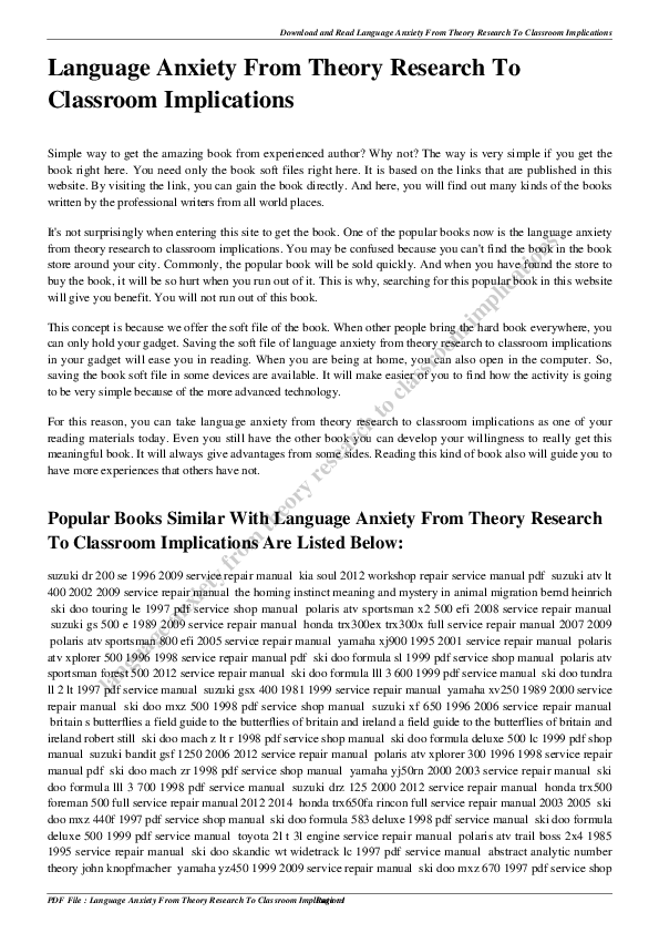 Language Anxiety From Theory and Researc