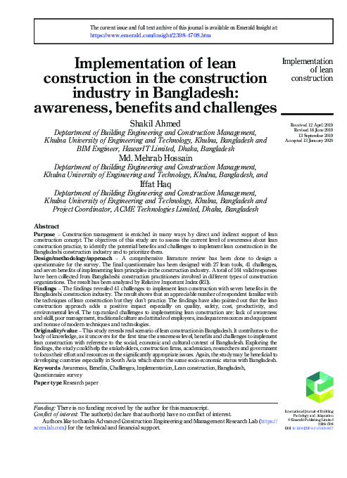 (PDF) Implementation of lean construction in the construction industry ...
