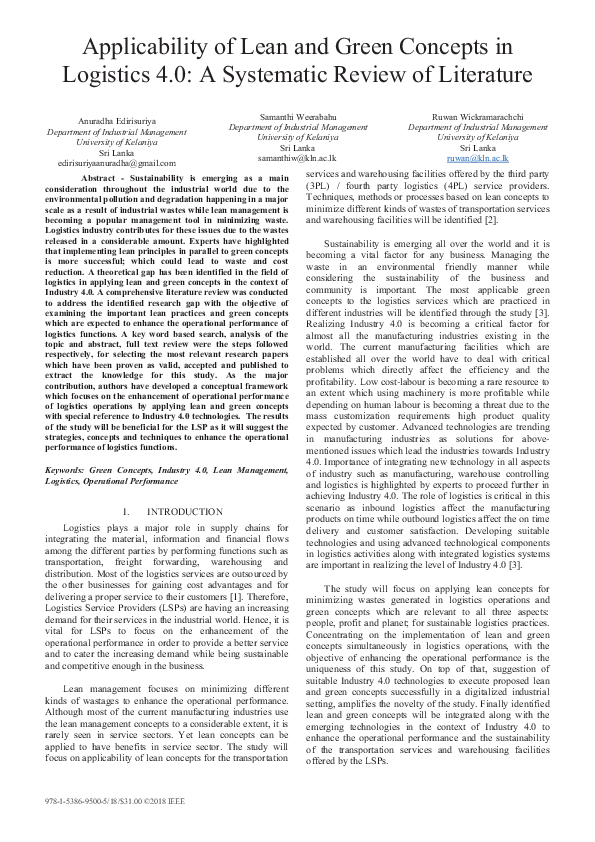 (PDF) Applicability of Lean and Green Concepts in Logistics 4.0: A ...