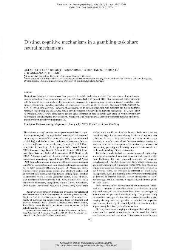 (PDF) Distinct cognitive mechanisms in a gambling task share neural ...