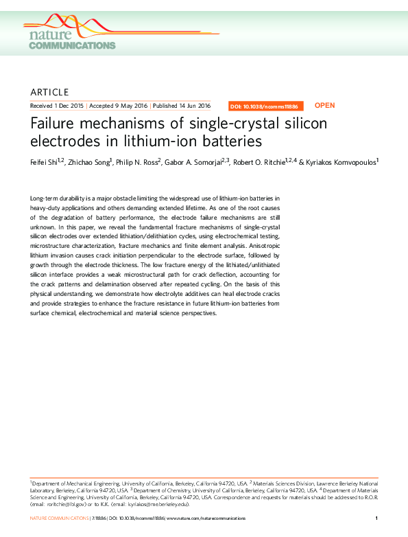 (PDF) Failure mechanisms of singlecrystal silicon electrodes in
