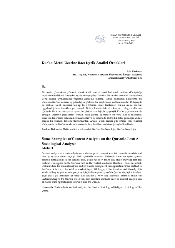 (PDF) Some Examples of Content Analysis on the Qur'anic Text: A ...