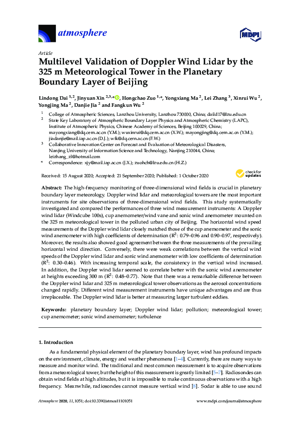 (PDF) Multilevel Validation of Doppler Wind Lidar by the 325 m ...