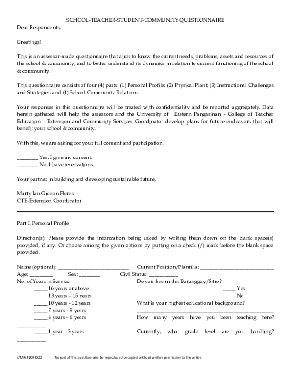 (DOC) SCHOOL QUESTIONNAIRE